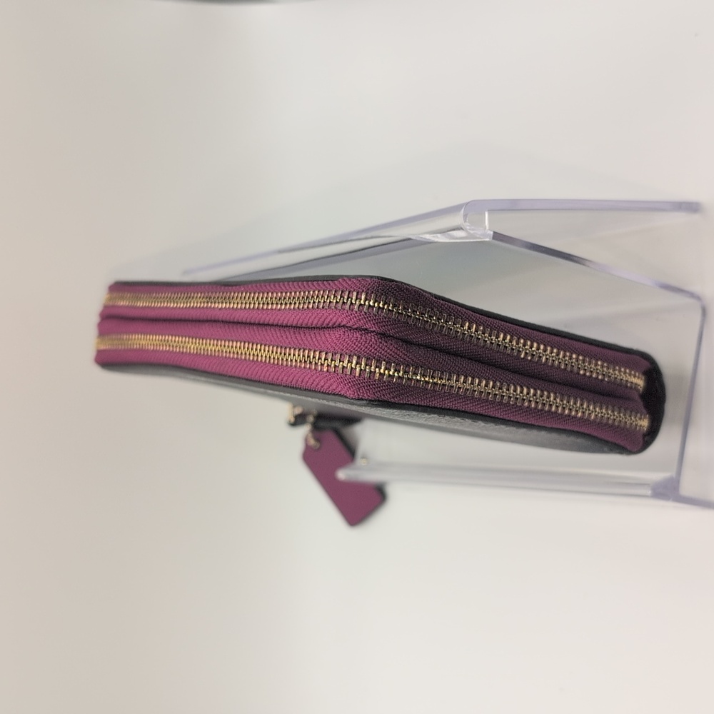 Coach Signature Zip Around Wallet in Black with Purple Trim - Picture 2 of 6